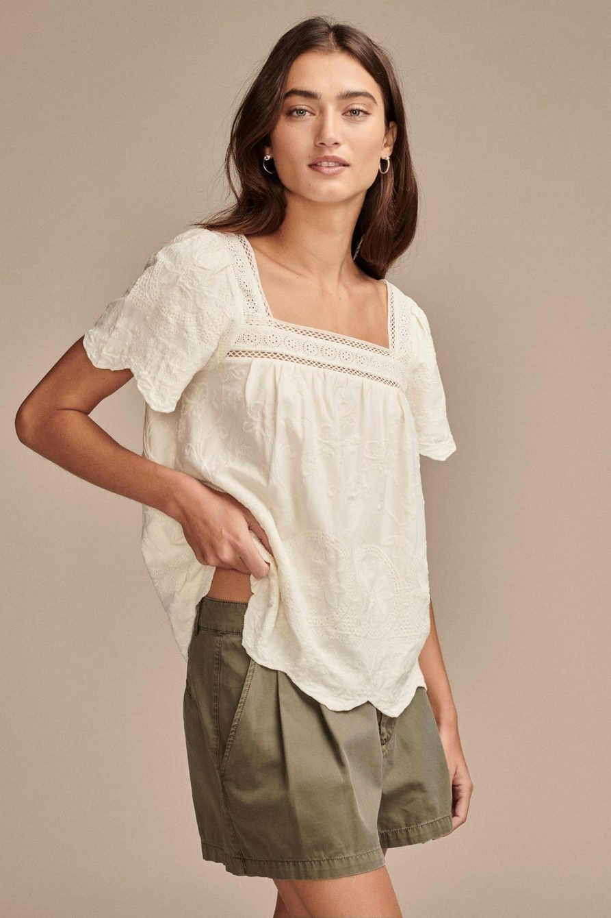 embroidered flutter sleeve top